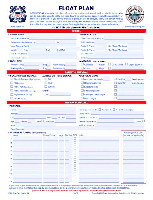 float-plan what should be included on a float plan